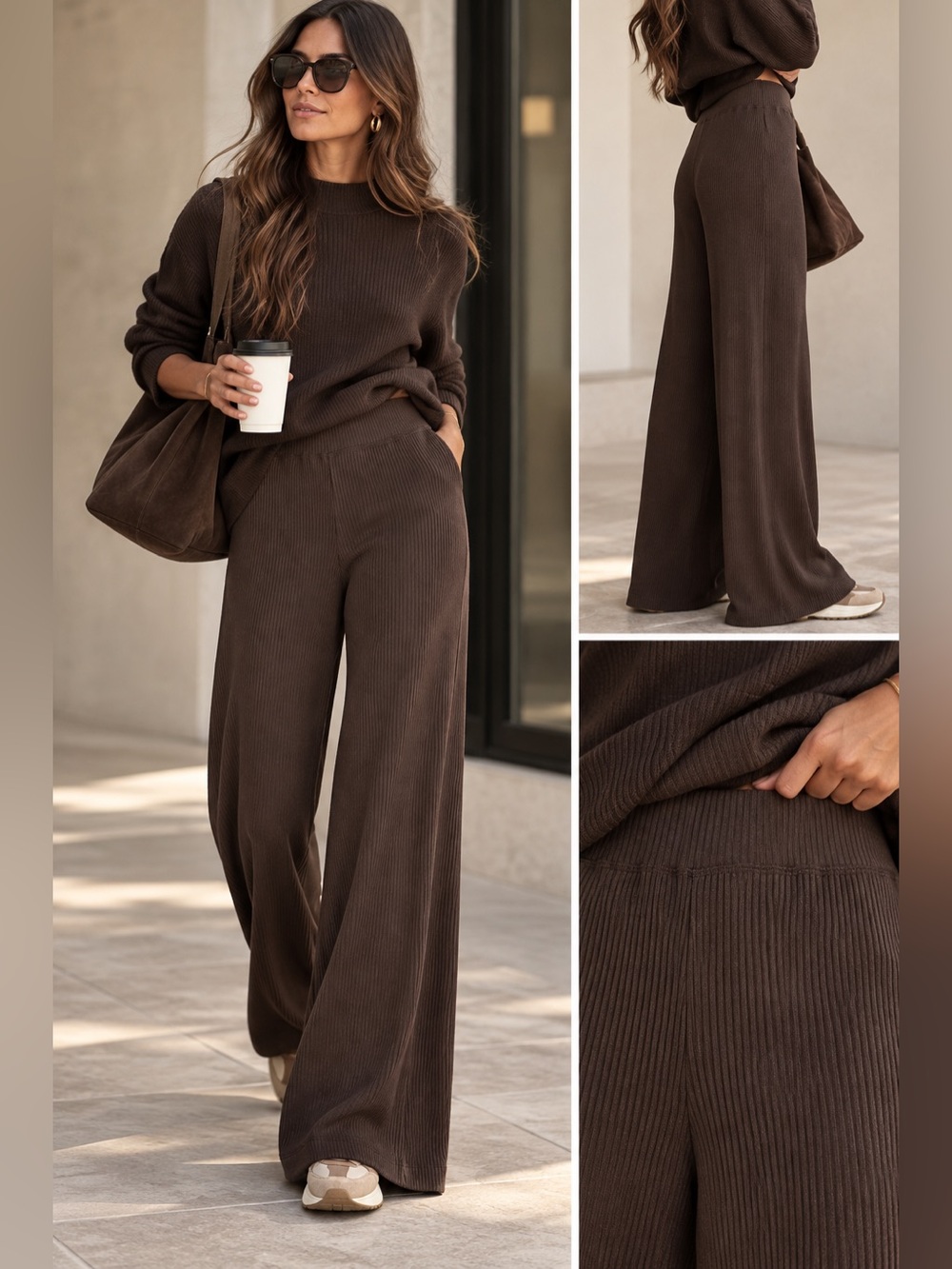 L’AGENCE Crawford Ribbed Stretch Modal Jersey Wide Leg Pants Size Small